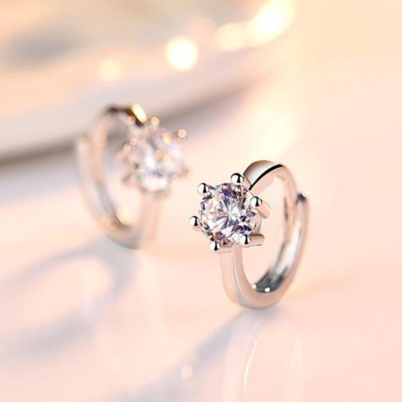 NEW 925 Sterling Silver Diamond Hoop Earrings - Picture 6 of 9